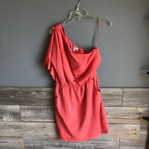 One shoulder silky coral dress
